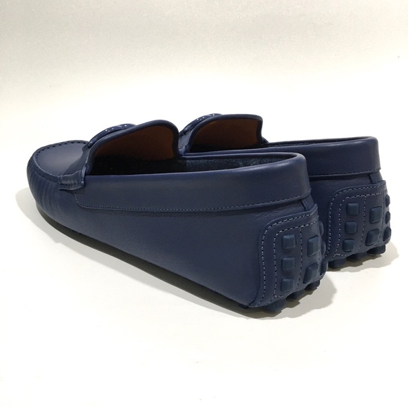 GUCCI INTERLOCKING G DRIVING MOCCASINS -INDIGO BLUE CALF LEATHER -MEN US 13 -NEW - Picture 2 of 9